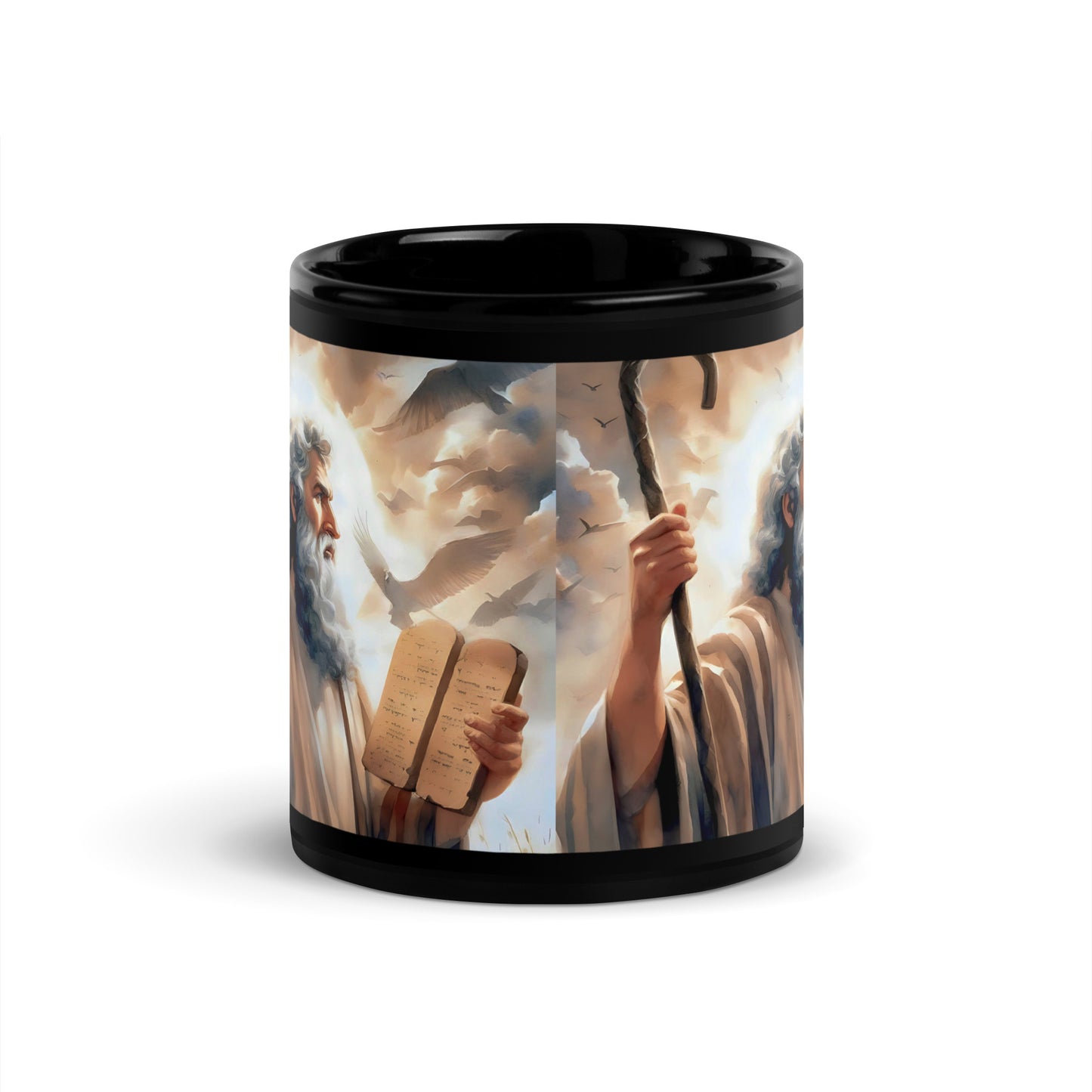 Moses With The Ten Commandments Black Glossy Mug