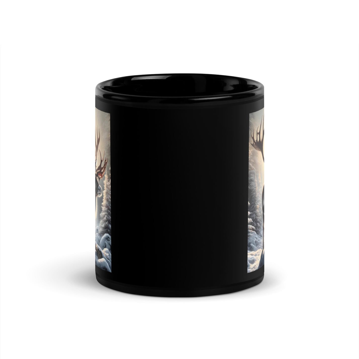 Christmas Reindeer Black Glossy Mug