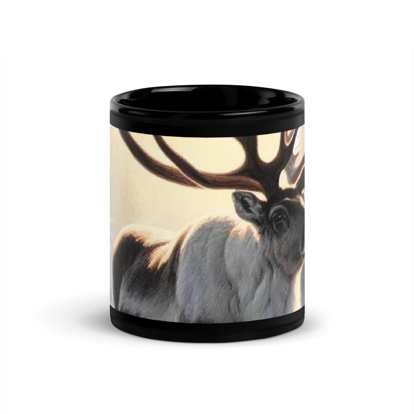 Christmas Reindeer Black Glossy Mug