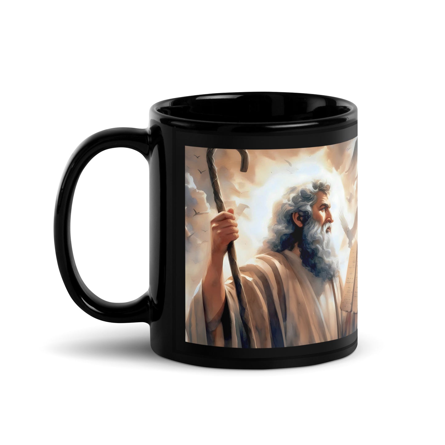 Moses With The Ten Commandments Black Glossy Mug