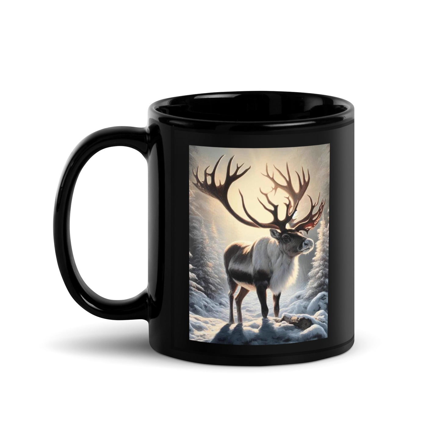 Christmas Reindeer Black Glossy Mug