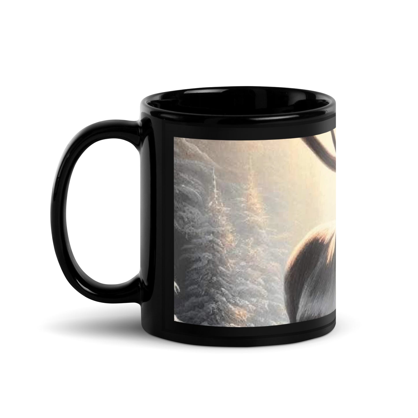 Christmas Reindeer Black Glossy Mug