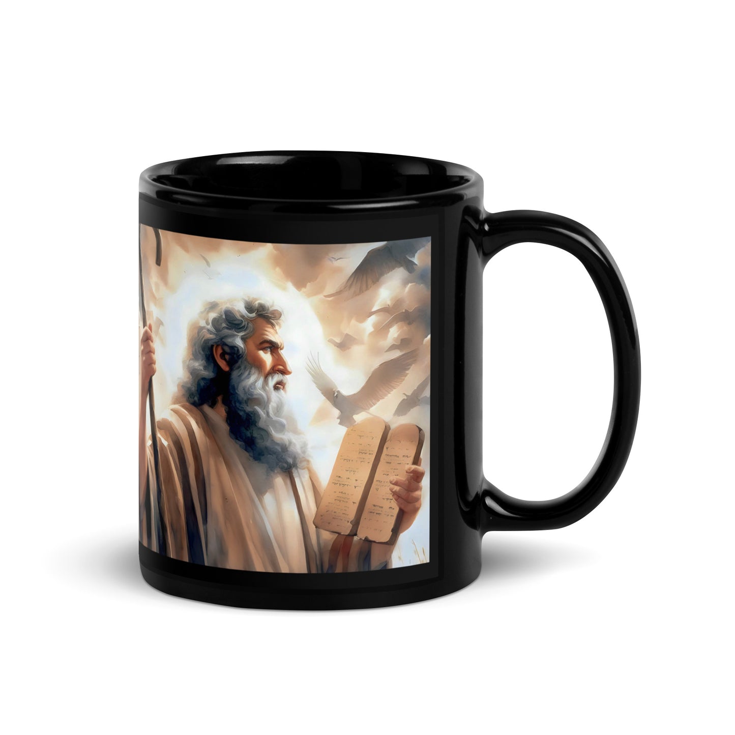 Moses With The Ten Commandments Black Glossy Mug