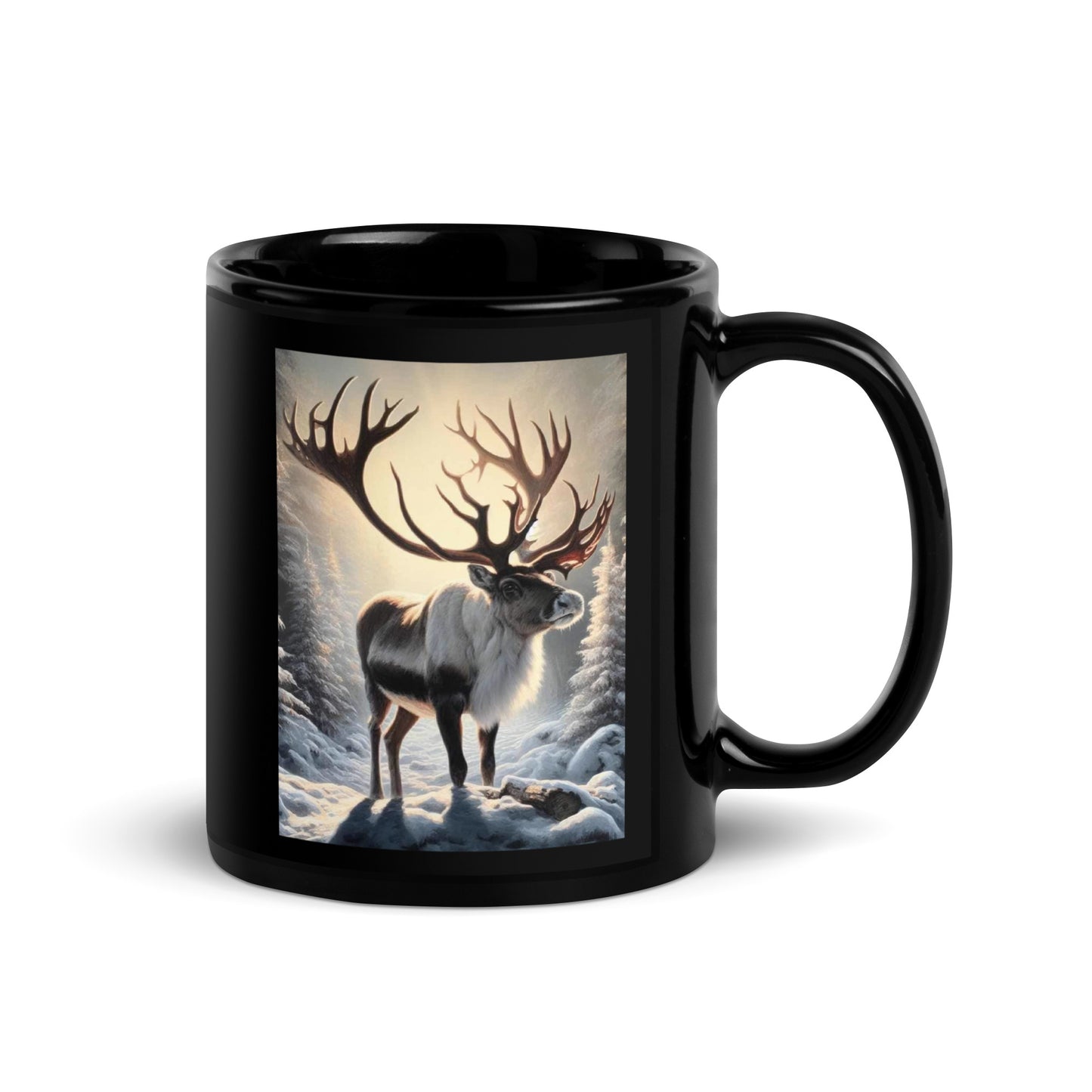 Christmas Reindeer Black Glossy Mug