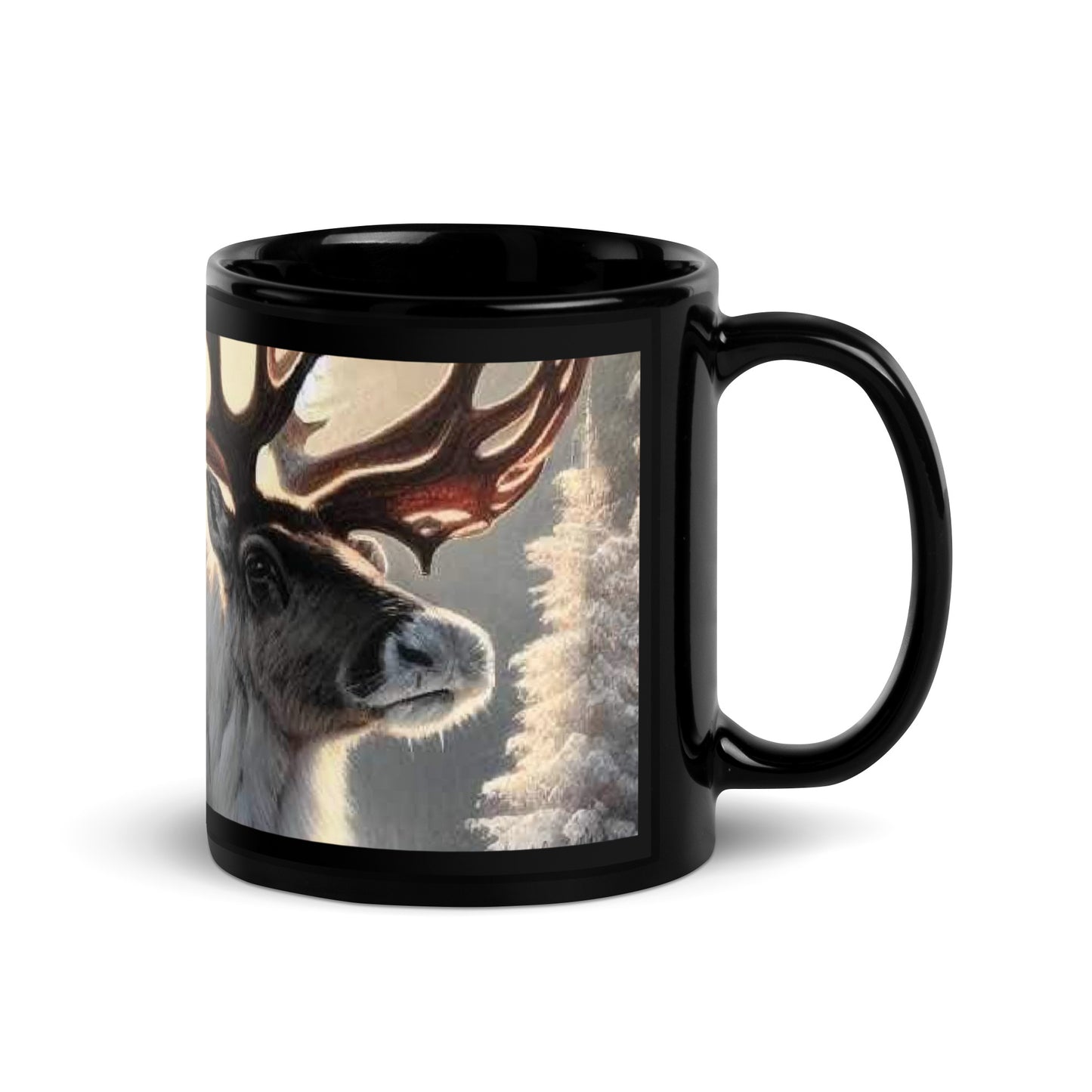 Christmas Reindeer Black Glossy Mug