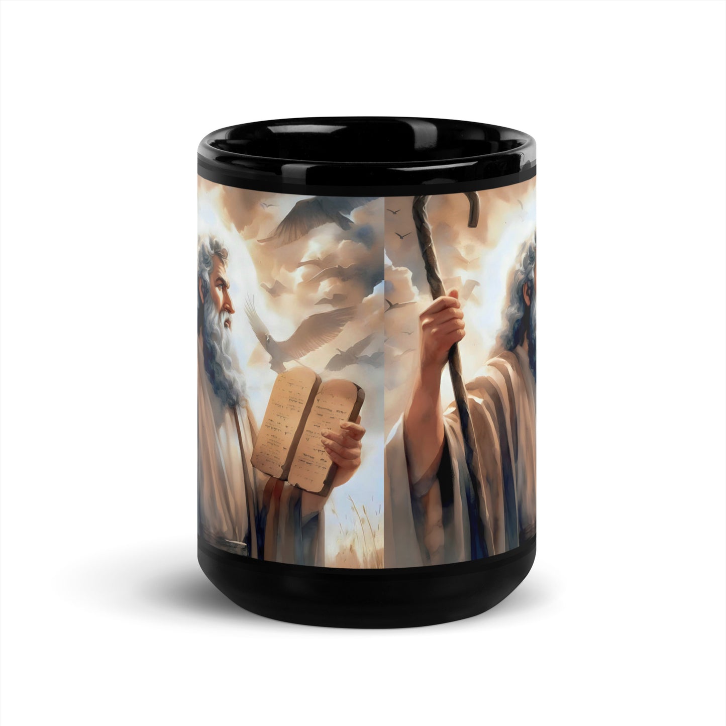 Moses With The Ten Commandments Black Glossy Mug