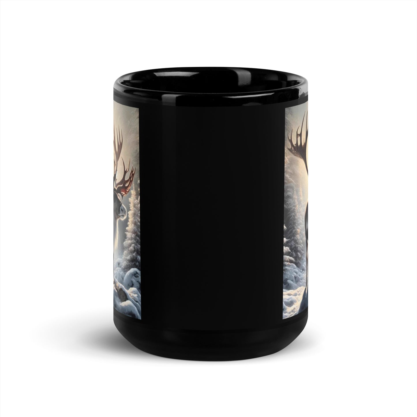 Christmas Reindeer Black Glossy Mug