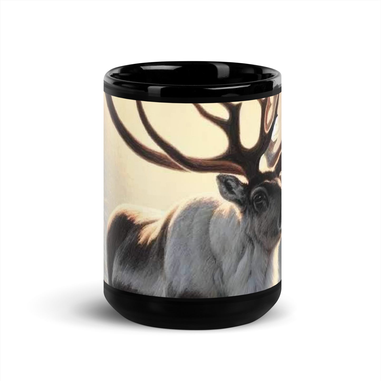 Christmas Reindeer Black Glossy Mug