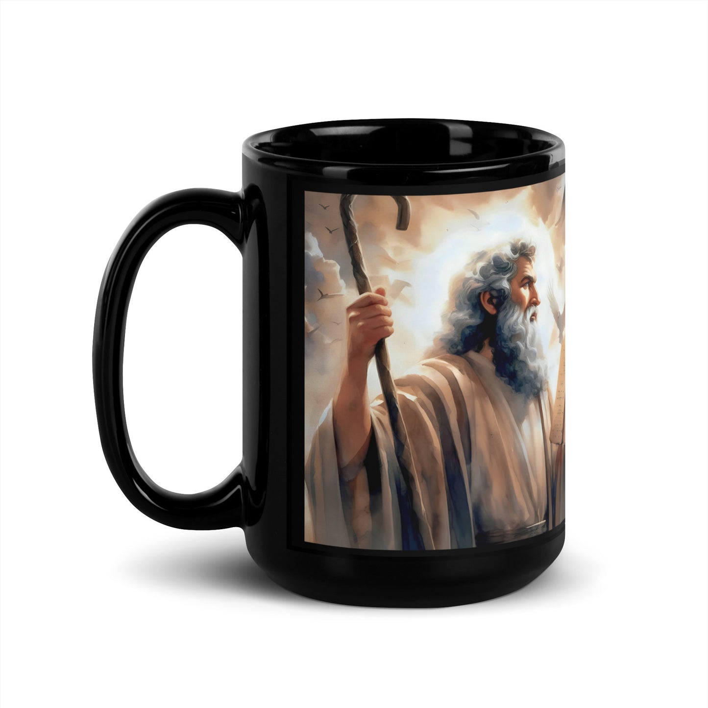 Moses With The Ten Commandments Black Glossy Mug