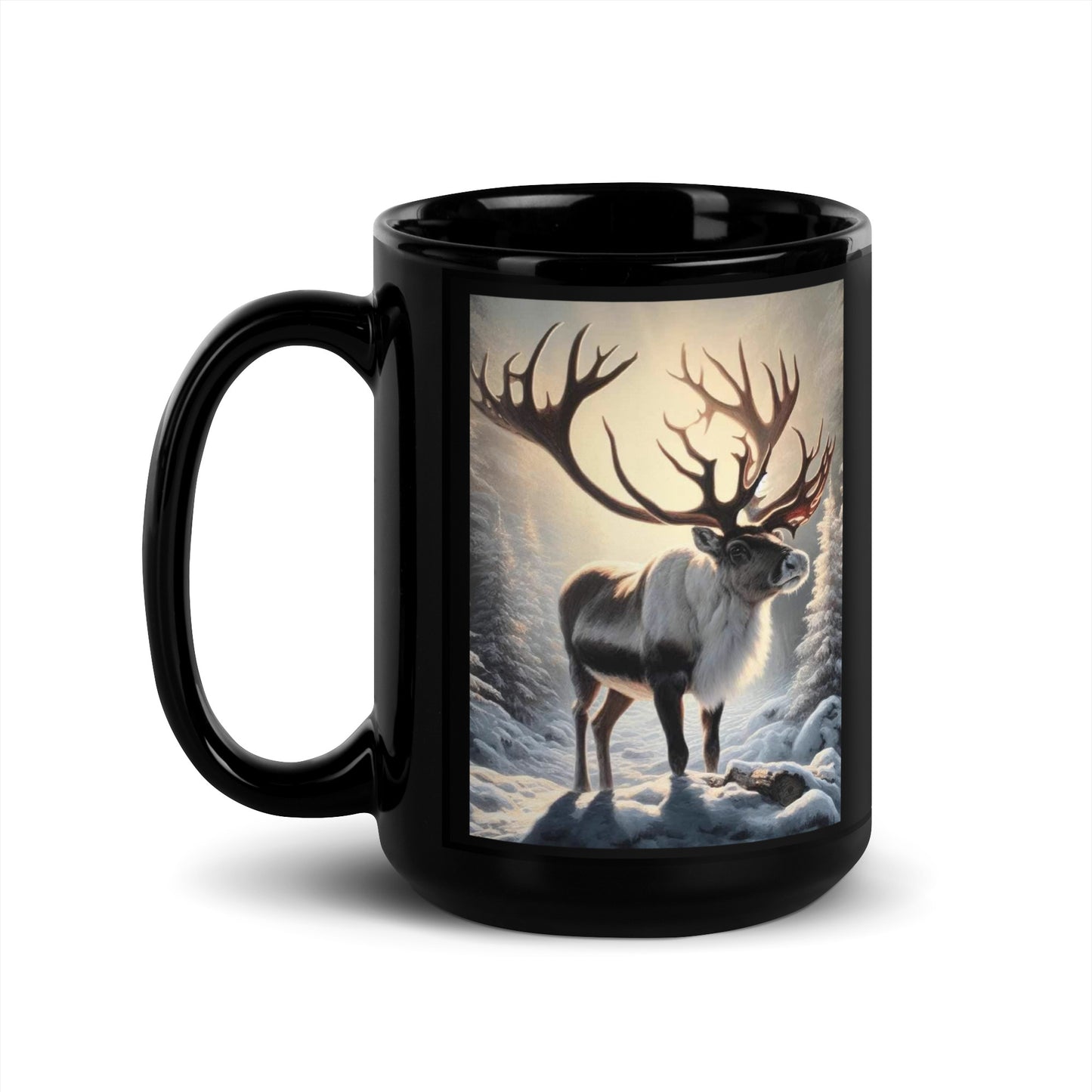 Christmas Reindeer Black Glossy Mug