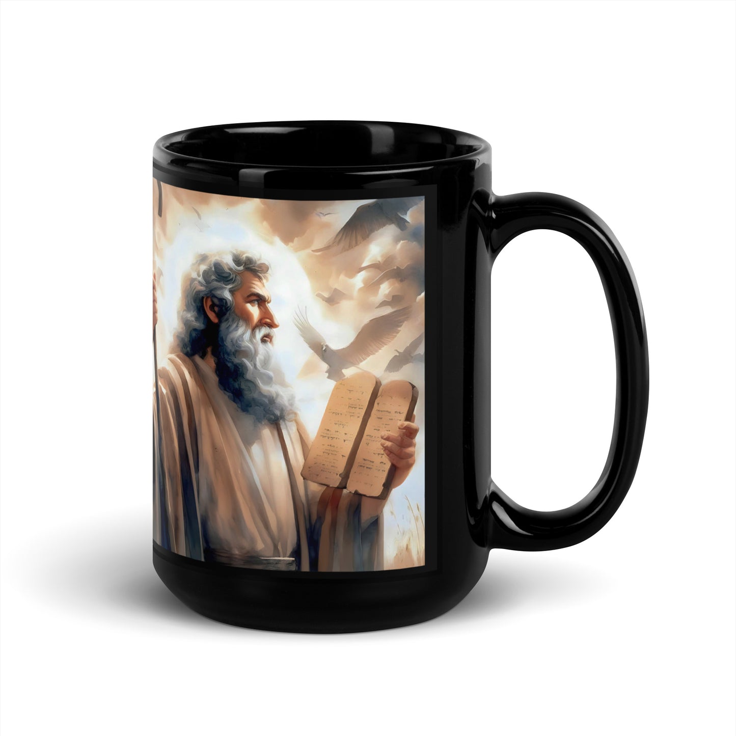 Moses With The Ten Commandments Black Glossy Mug