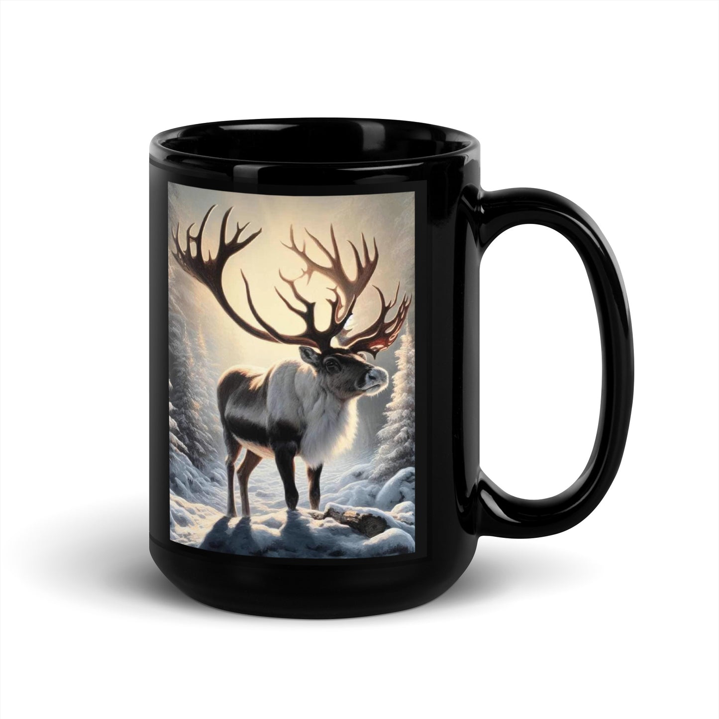 Christmas Reindeer Black Glossy Mug