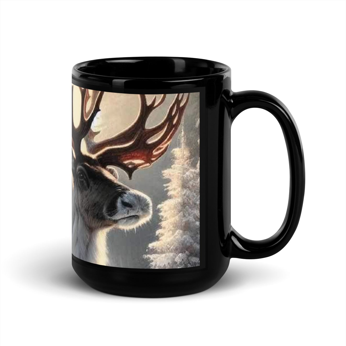 Christmas Reindeer Black Glossy Mug