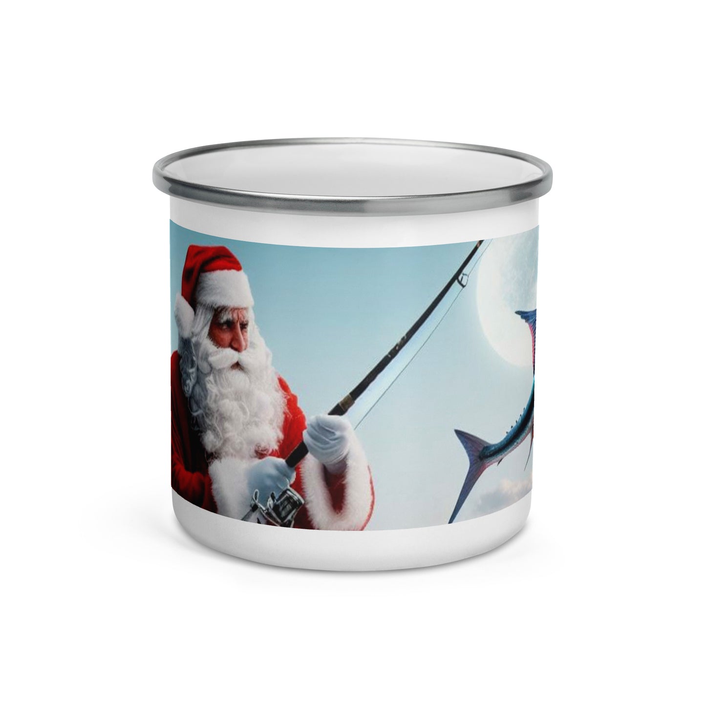 Santa Fishing Enamel Mug