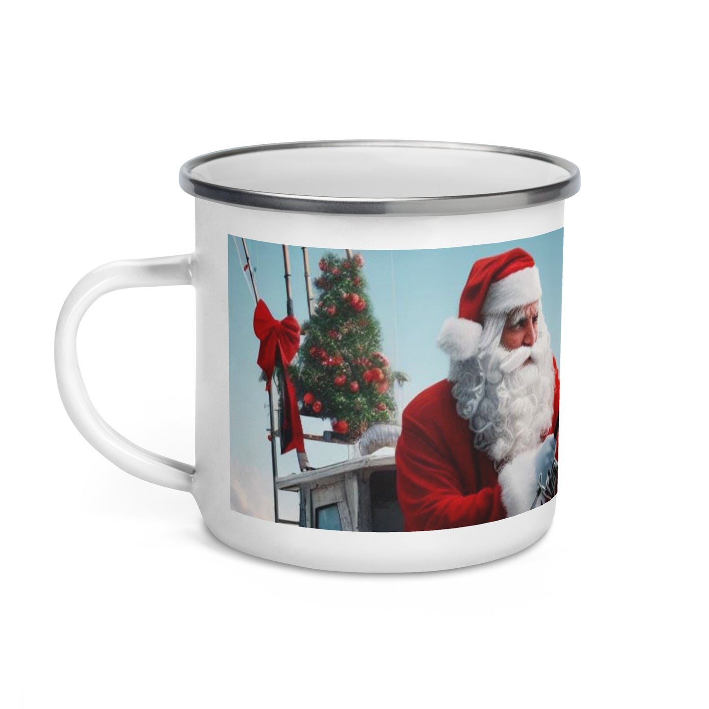 Santa Fishing Enamel Mug