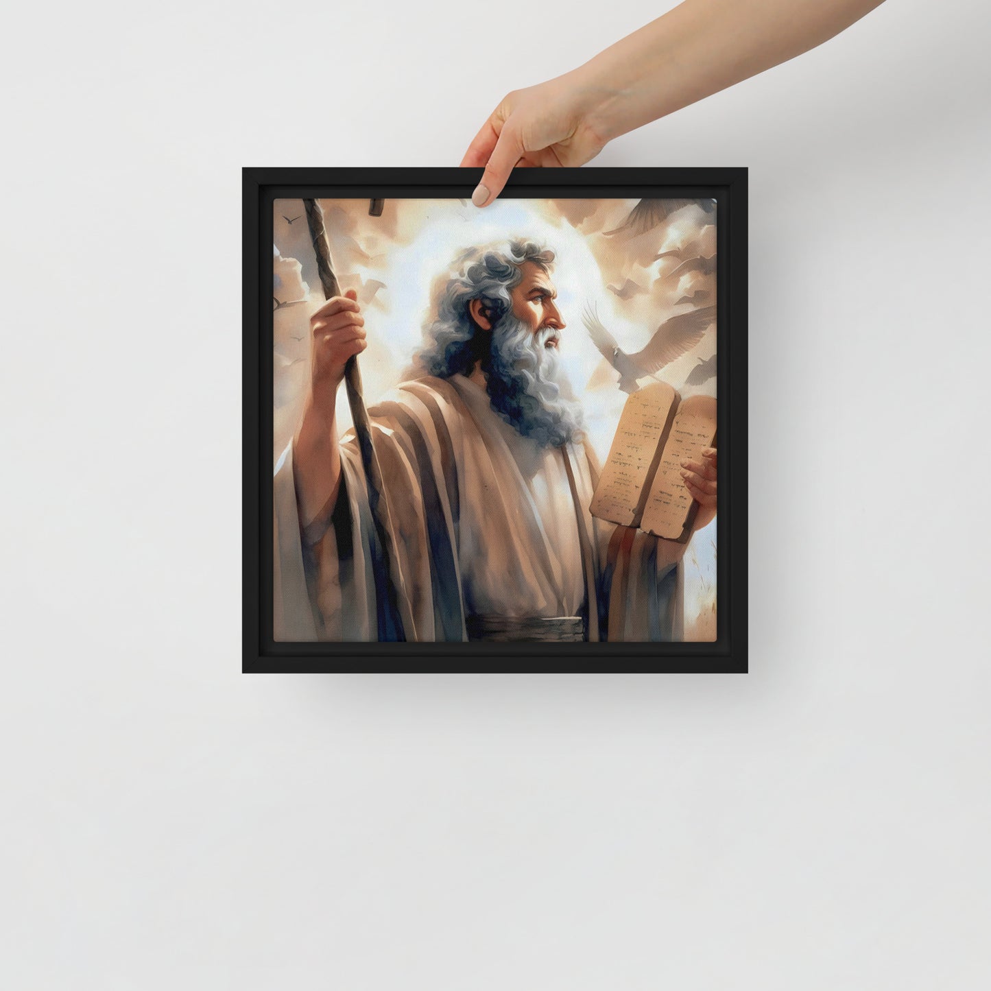 Moses With The Ten Commandments Framed Canvas