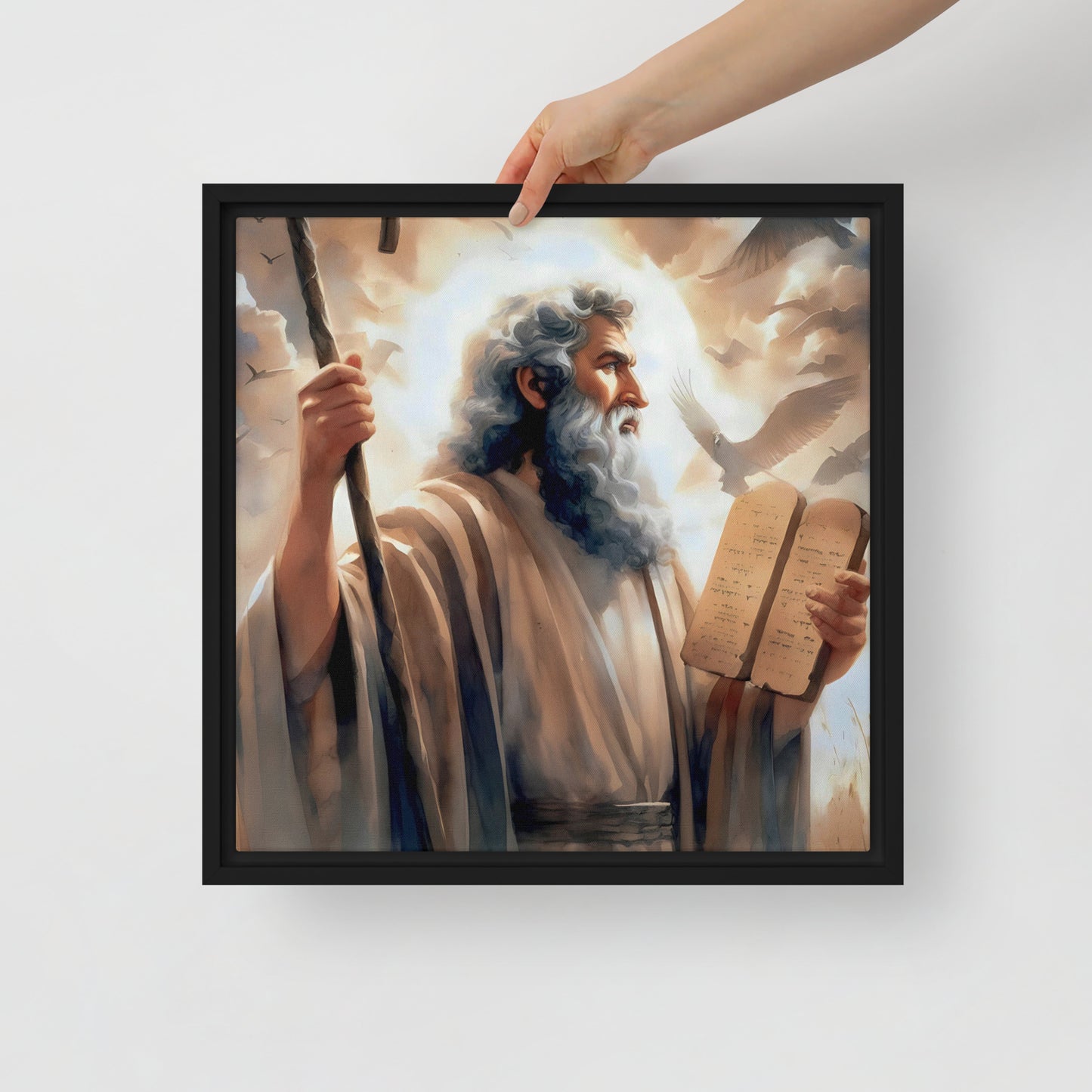 Moses With The Ten Commandments Framed Canvas