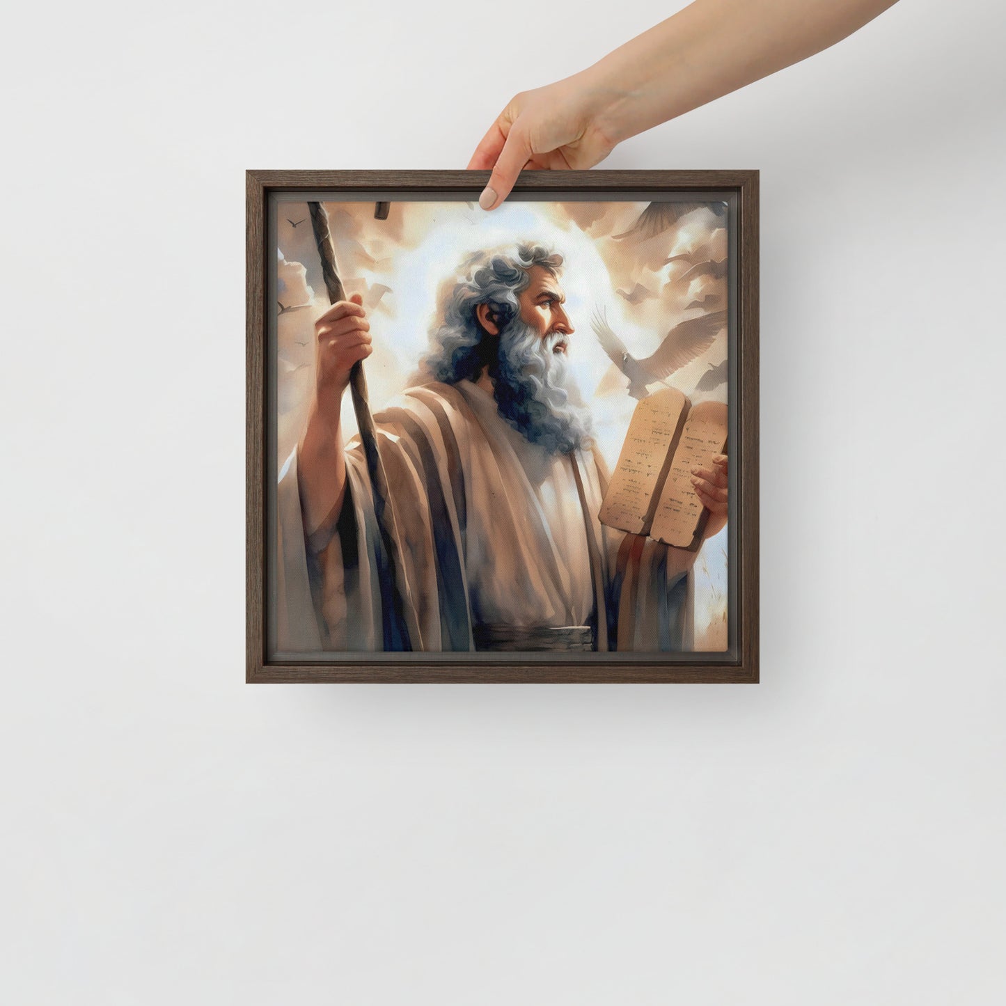 Moses With The Ten Commandments Framed Canvas