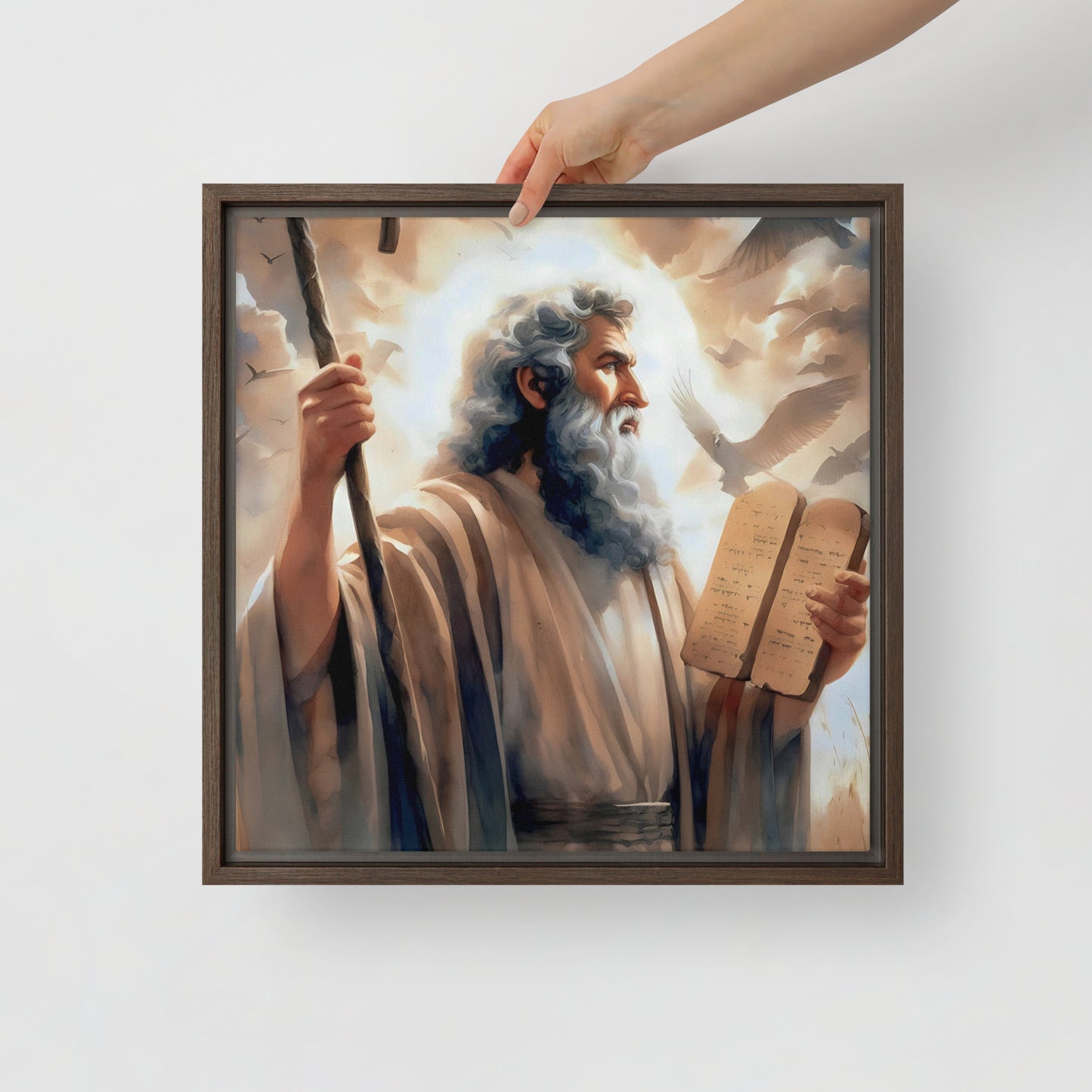 Moses With The Ten Commandments Framed Canvas