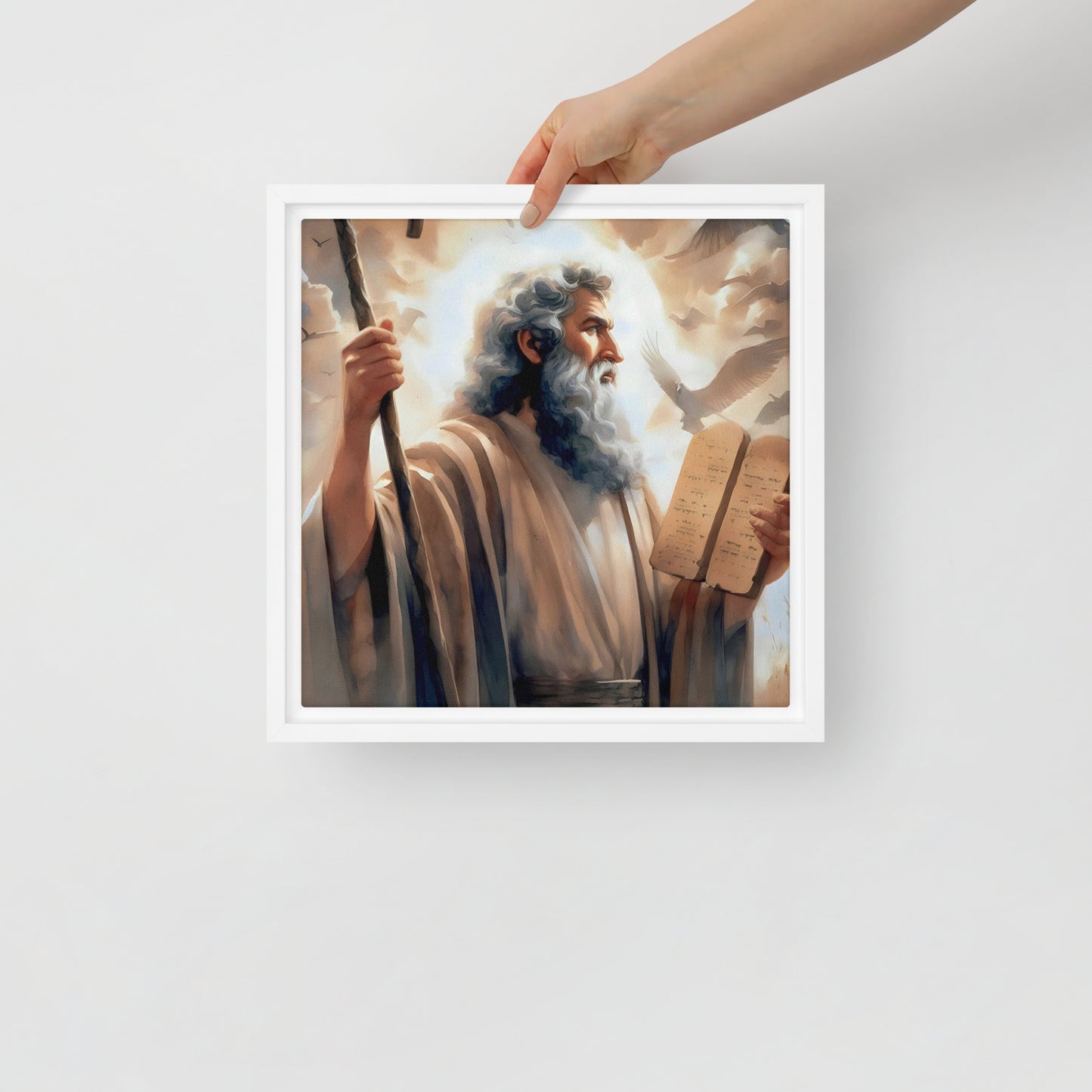 Moses With The Ten Commandments Framed Canvas