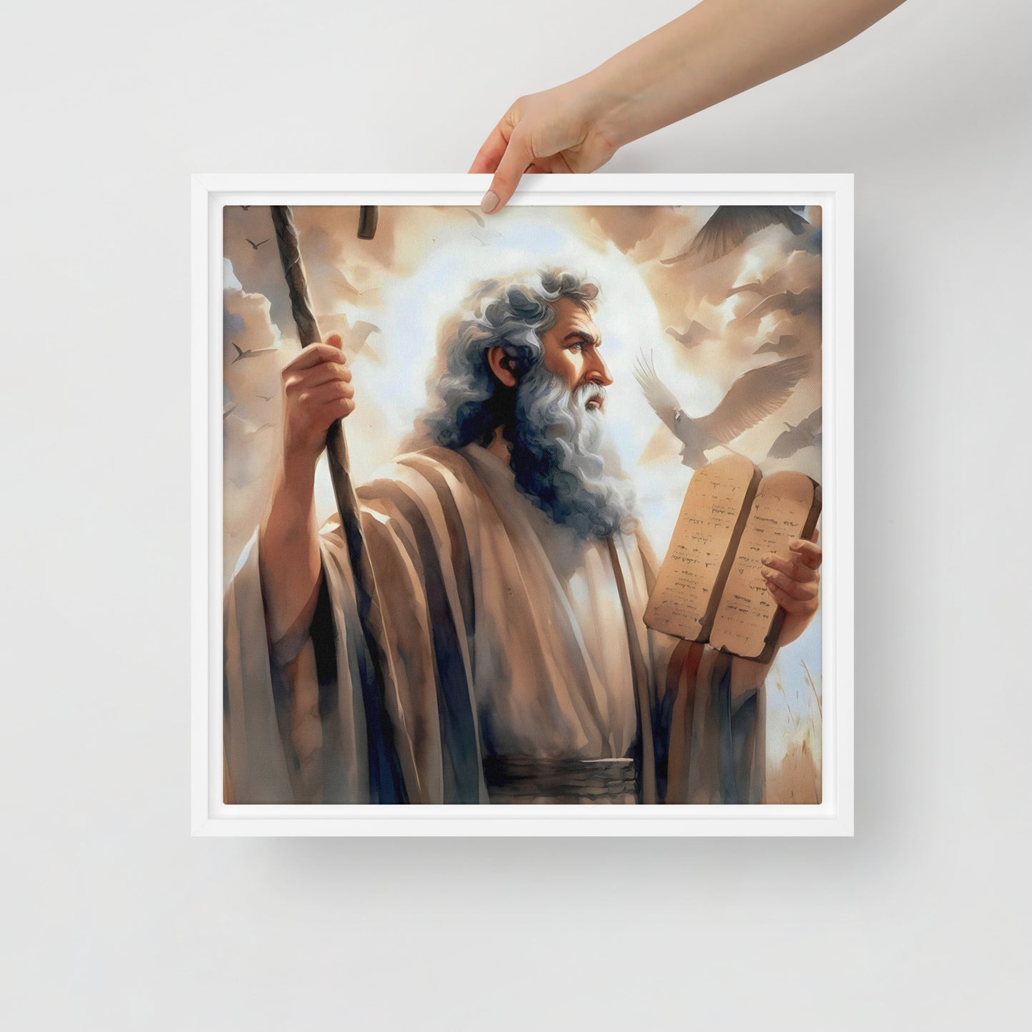 Moses With The Ten Commandments Framed Canvas