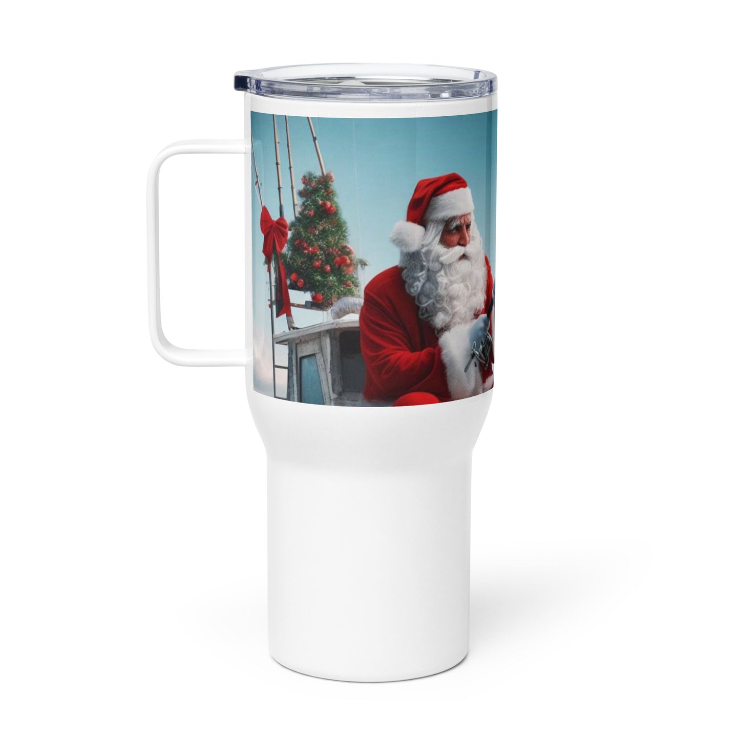 Santa Fishing Travel Mug With A Handle