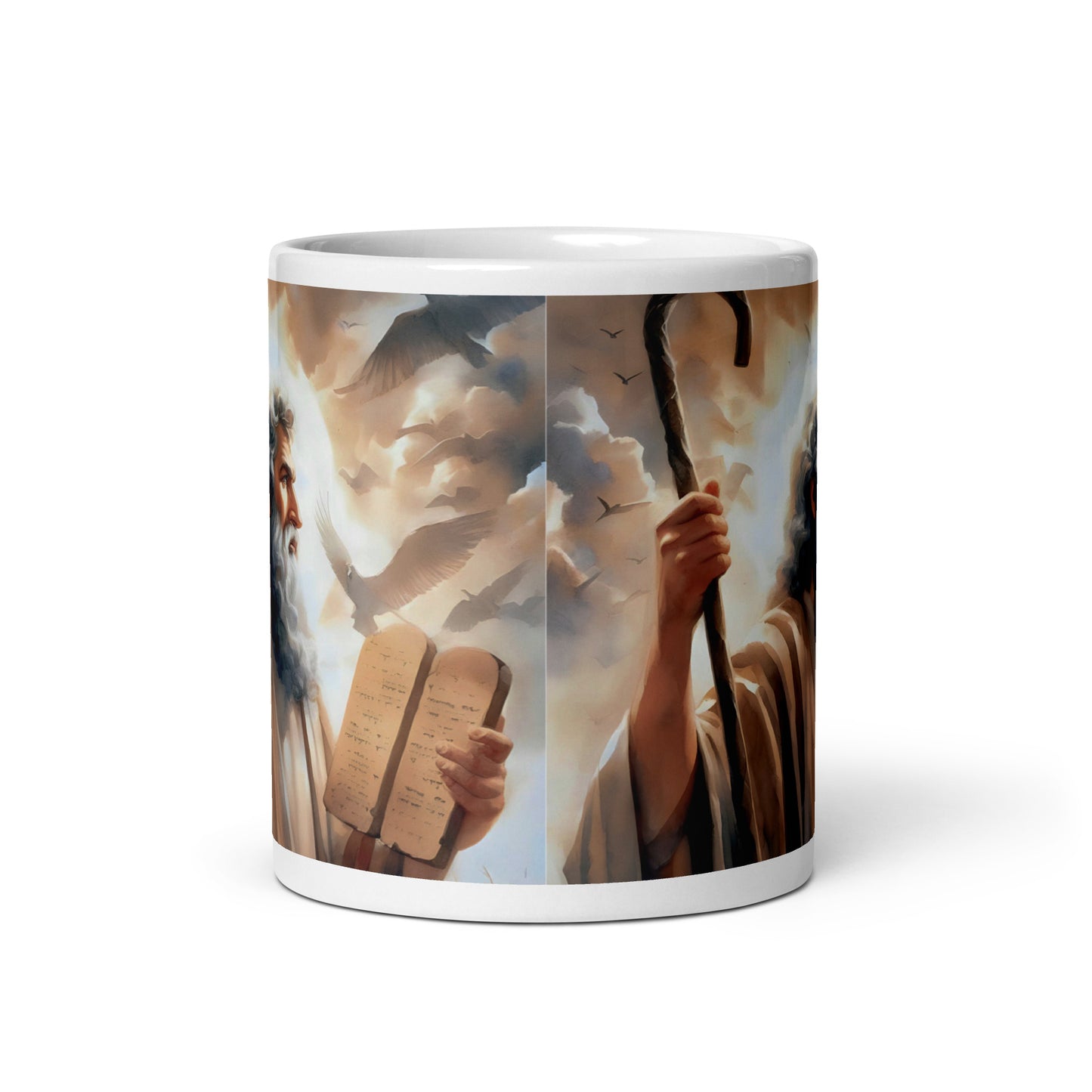 Moses With The Ten Commandments White Glossy Mug