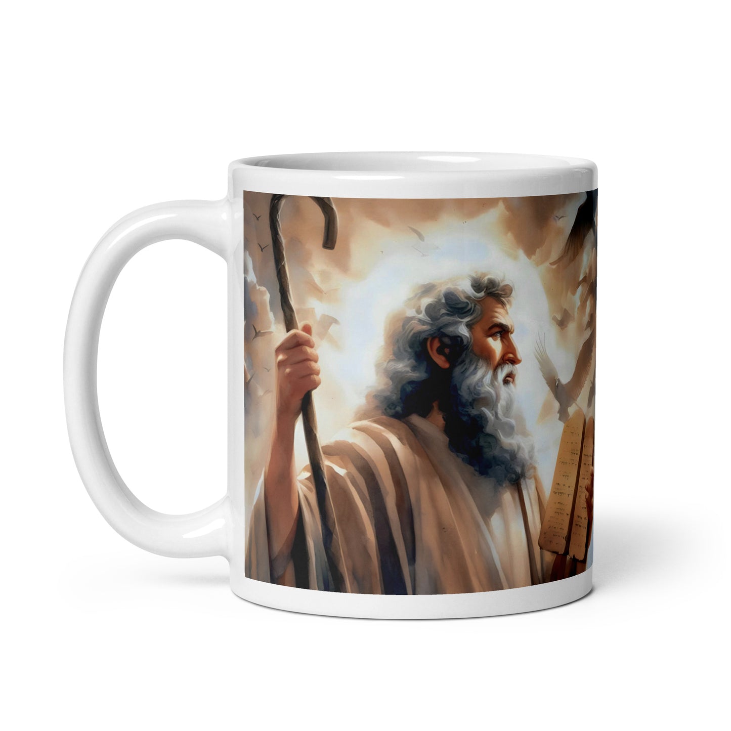 Moses With The Ten Commandments White Glossy Mug