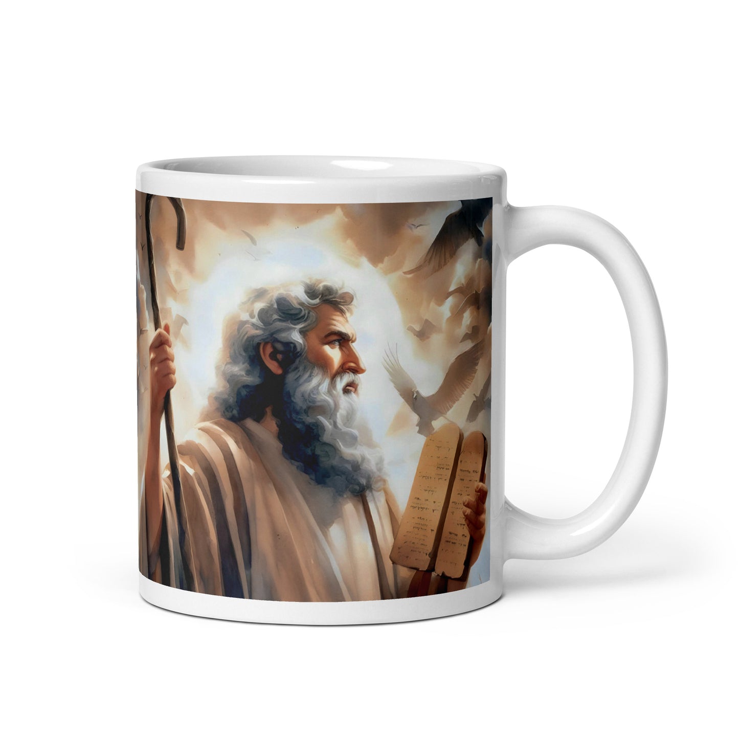 Moses With The Ten Commandments White Glossy Mug