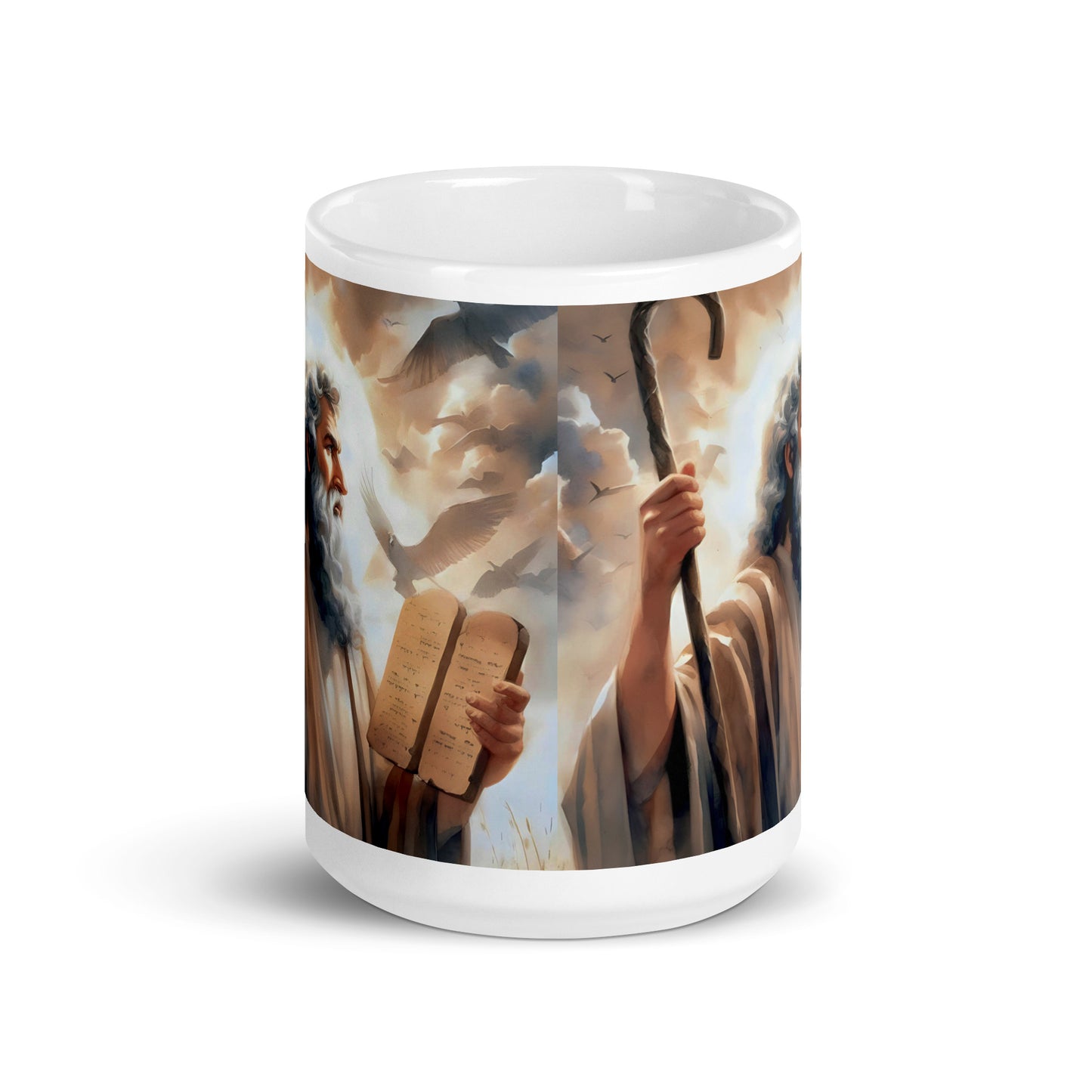 Moses With The Ten Commandments White Glossy Mug