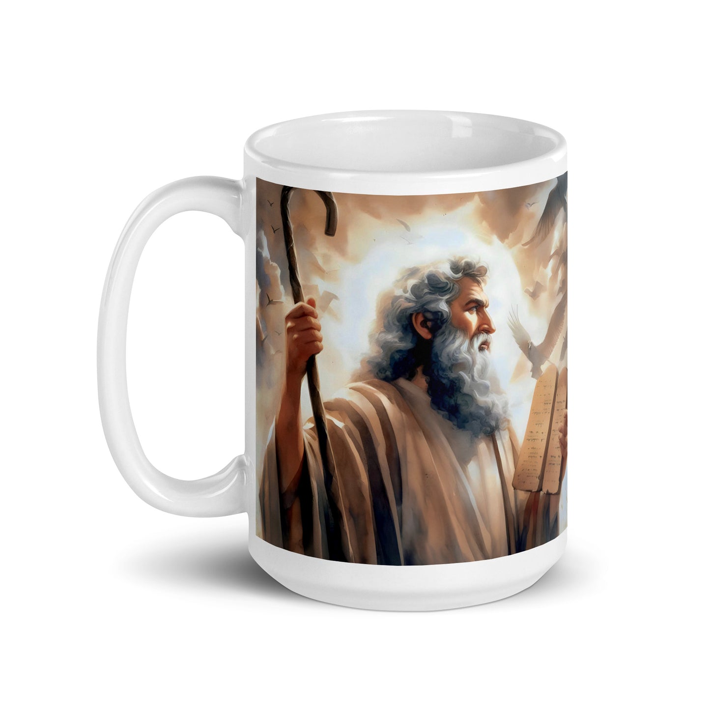 Moses With The Ten Commandments White Glossy Mug