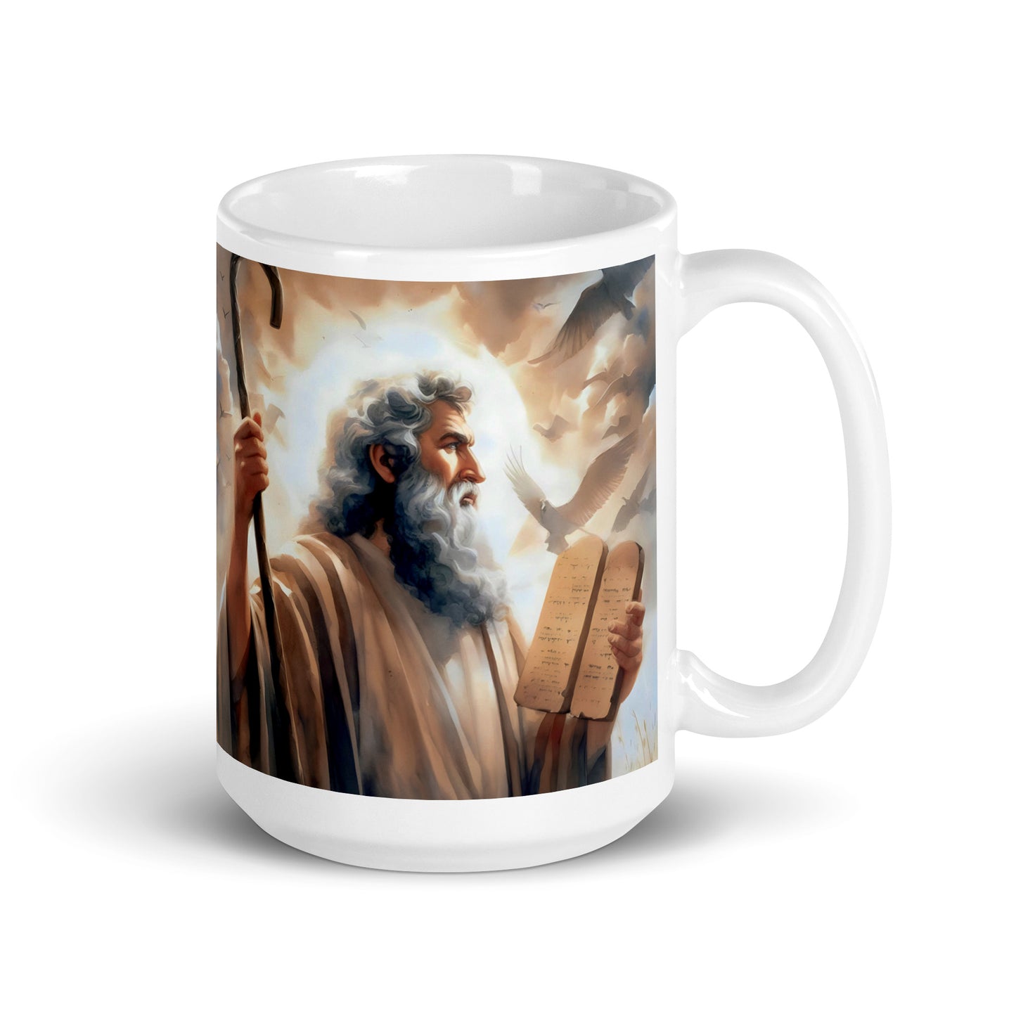 Moses With The Ten Commandments White Glossy Mug