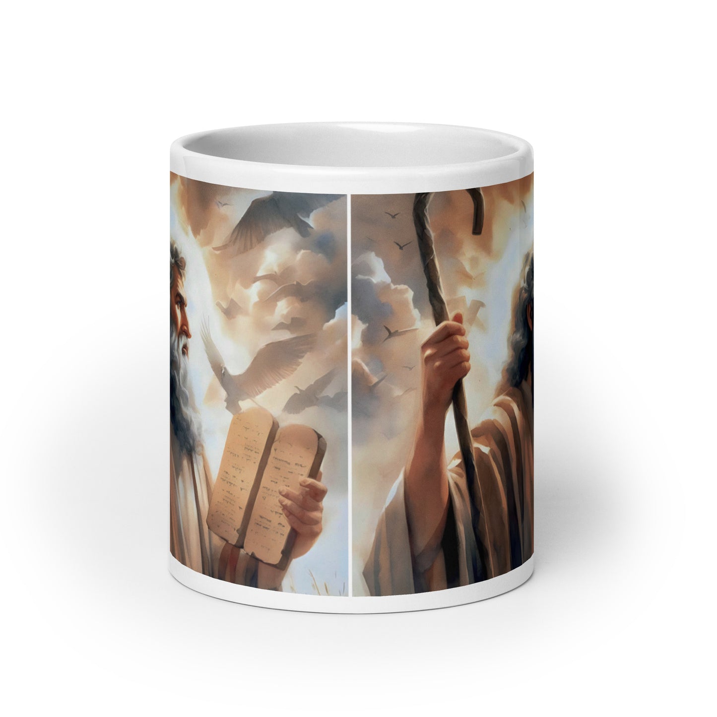 Moses With The Ten Commandments White Glossy Mug