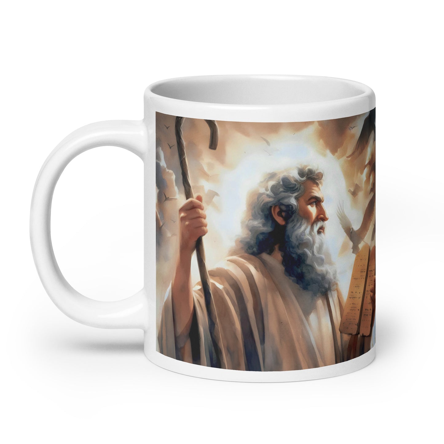 Moses With The Ten Commandments White Glossy Mug