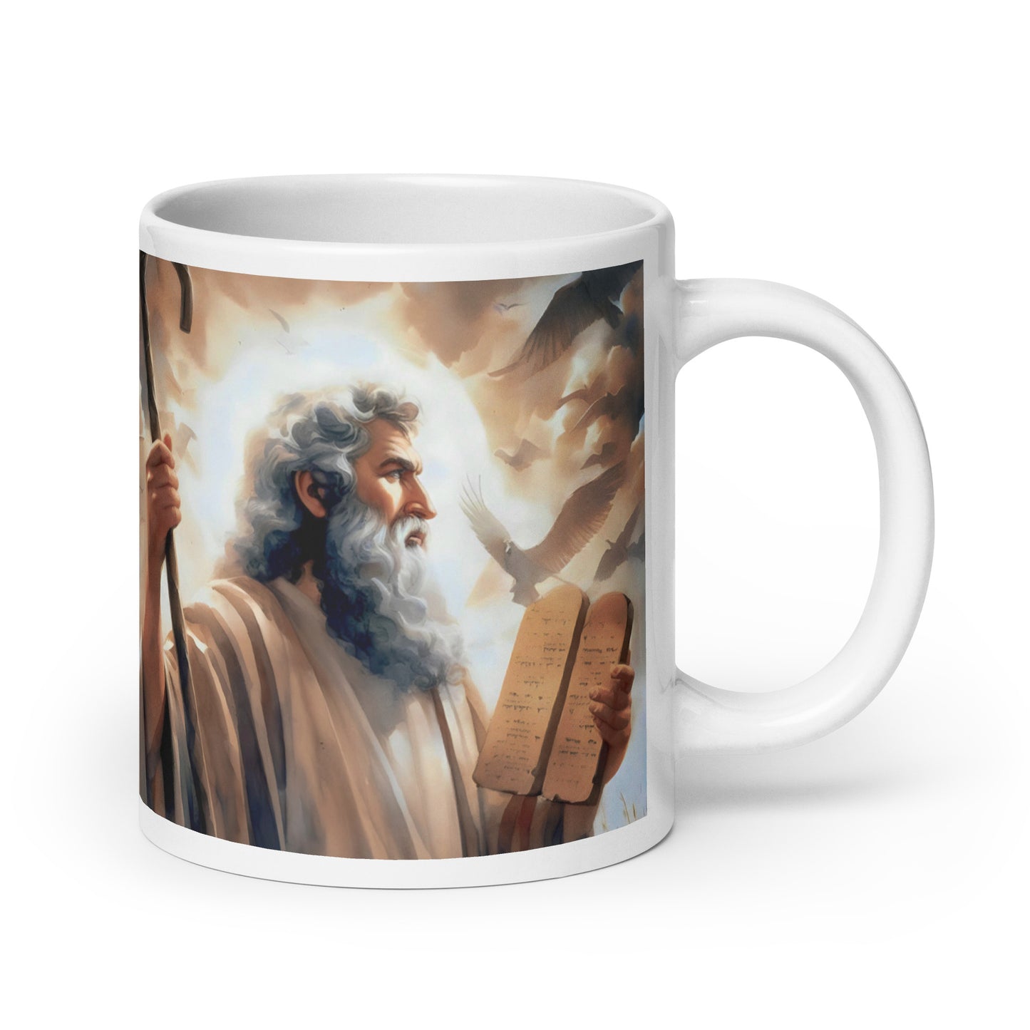 Moses With The Ten Commandments White Glossy Mug