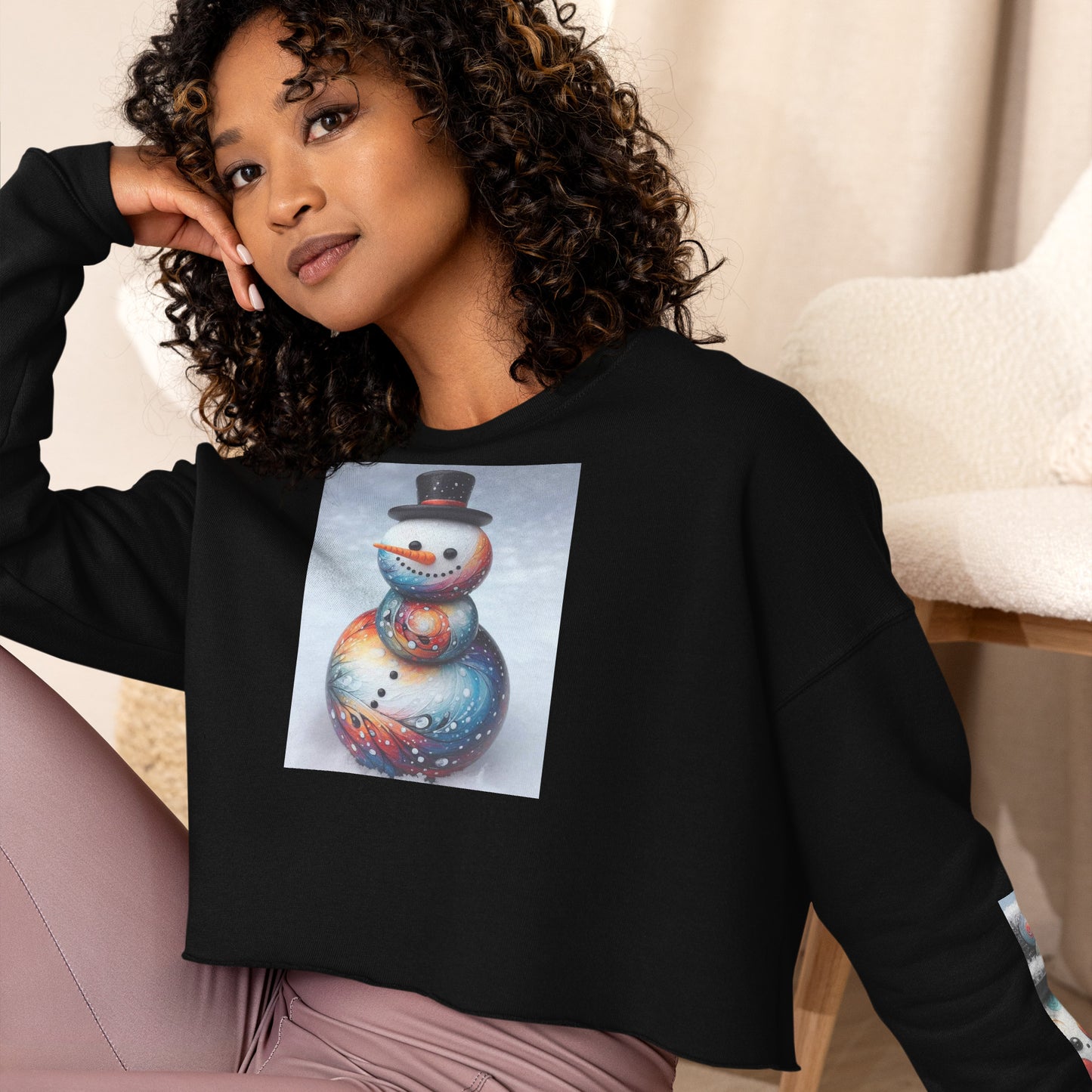 Christmas Snowman Women's Crop Sweatshirt